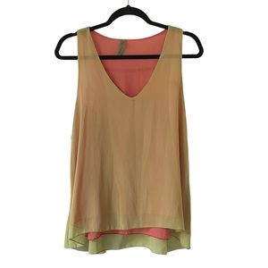Final touch lime green and coral sleeveless semi sheer top size large